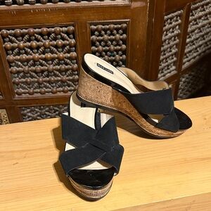 Alex Marie Black Cork Wedge Sandals